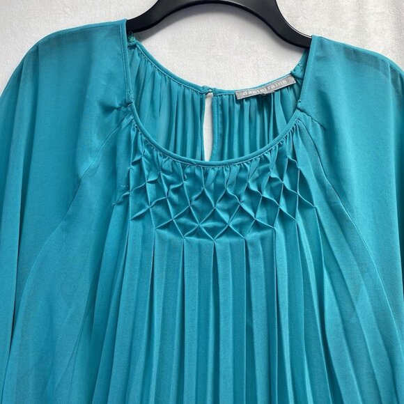 Daniel Rainn Pleated Sheer Batwing Sleeves Blouse Women Large Green Smocked Back - Picture 7 of 16
